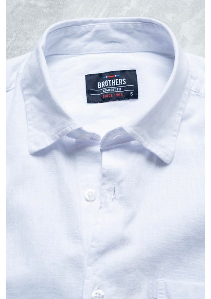 Erkek Comfort Fit Kısa Kol Tek Cepli Yıkamalı Pamuk Keten Gömlek Lunas Ss B01.251.609 - Beyaz