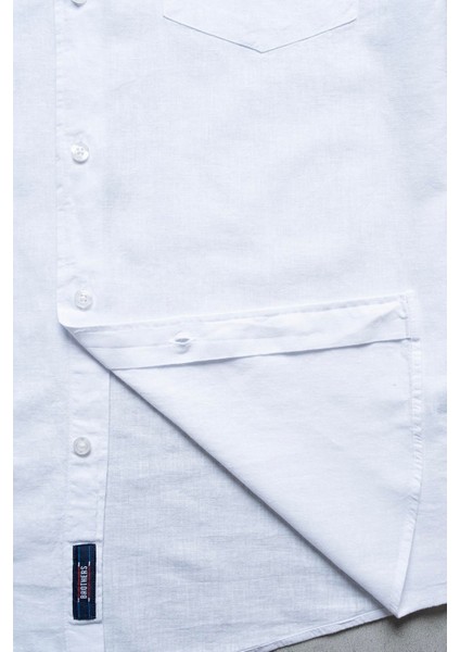Erkek Comfort Fit Kısa Kol Tek Cepli Yıkamalı Pamuk Keten Gömlek Lunas Ss B01.251.609 - Beyaz