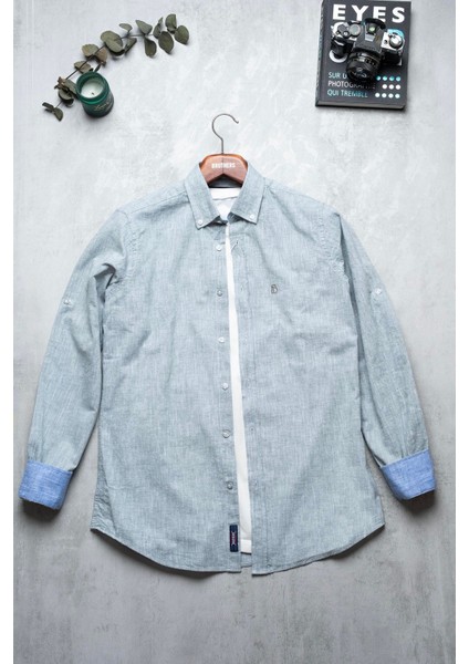 Erkek Tailored Fit Uzun Kol Logo Nakışlı Yıkamalı Pamuk Keten Gömlek Lindy Ls B01.251.709 - Haki