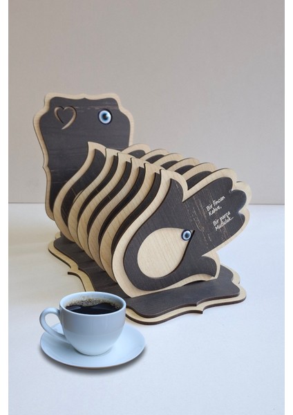 Kişiye Özel 6 Parça Birinci Sınıf Ahşap Lazer Kesim Bardak ve Kahve Altlığı Seti