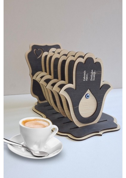 Kişiye Özel 6 Parça Birinci Sınıf Ahşap Lazer Kesim Bardak ve Kahve Altlığı Seti fırsatları