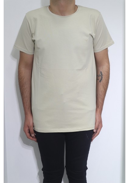 Fistan Store Erkek Düz Spor Kesim Dar Kalıp Bisiklet Yaka Battal T-Shirt