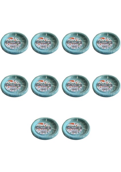Kullan At Renkli Turkuaz Parti Davet Plastik Tabak - 22 Cm. - 25 Adetlik 10 Paket
