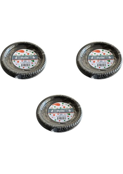 Kullan At Renkli Siyah Parti Davet Plastik Tabak - 17 Cm. - 25 Adetlik 3 Paket