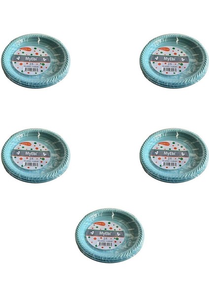Kullan At Renkli Turkuaz Parti Davet Plastik Tabak - 22 Cm. - 25 Adetlik 5 Paket
