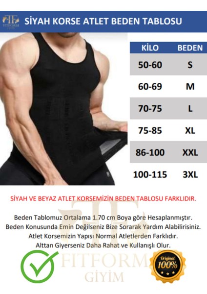 Erkek Atlet Korse Bel Göğüs Toparlayıcı Göbek Gizleyen Korse -Siyah