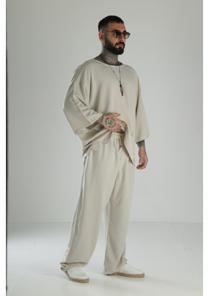 Oversize Bej Keten Takım