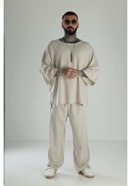 Oversize Bej Keten Takım