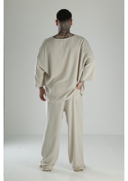 Oversize Bej Keten Takım