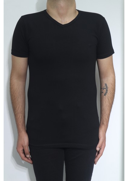 Fistan Store Erkek Düz Spor Kesim Dar Kalıp V - Yaka T-Shirt