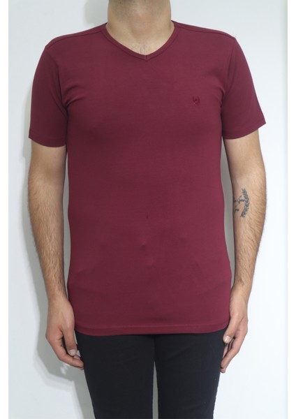 Fistan Store Erkek Düz Spor Kesim Dar Kalıp V - Yaka T-Shirt