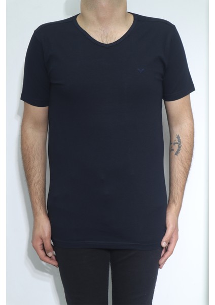 Fistan Store Erkek Düz Spor Kesim Dar Kalıp V - Yaka T-Shirt