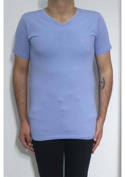 Fistan Store Erkek Düz Spor Kesim Dar Kalıp V - Yaka T-Shirt