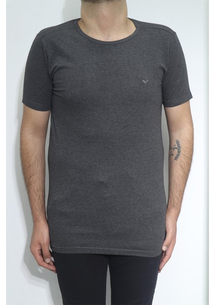 Fistan Store Erkek Düz Spor Kesim Dar Kalıp Bisiklet Yaka T-Shirt