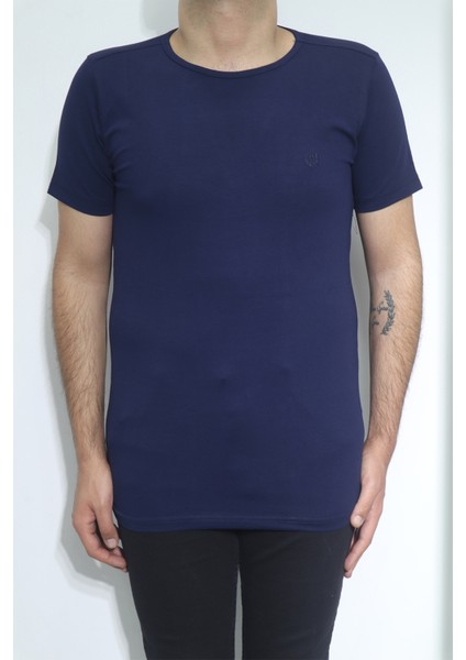 Fistan Store Erkek Düz Spor Kesim Dar Kalıp Bisiklet Yaka T-Shirt