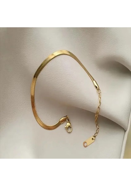 Çelik Bileklik Italyan Ezme Model 0.3 mm Genişlik 17 cm Uzunluk Altın Sarısı Gold