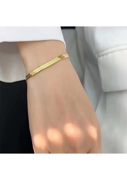 Çelik Bileklik Italyan Ezme Model 0.3 mm Genişlik 17 cm Uzunluk Altın Sarısı Gold