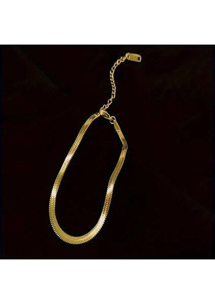 Çelik Bileklik Italyan Ezme Model 0.3 mm Genişlik 17 cm Uzunluk Altın Sarısı Gold