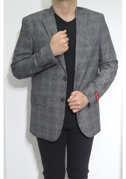 Moda Fistan Store Erkek Gri Kırçıllı Klasik Kesim Rahat Kalıp Çift Düğmeli 6 Drop Blazer Ceket