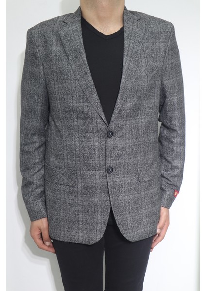 Moda Fistan Store Erkek Gri Kırçıllı Klasik Kesim Rahat Kalıp Çift Düğmeli 6 Drop Blazer Ceket