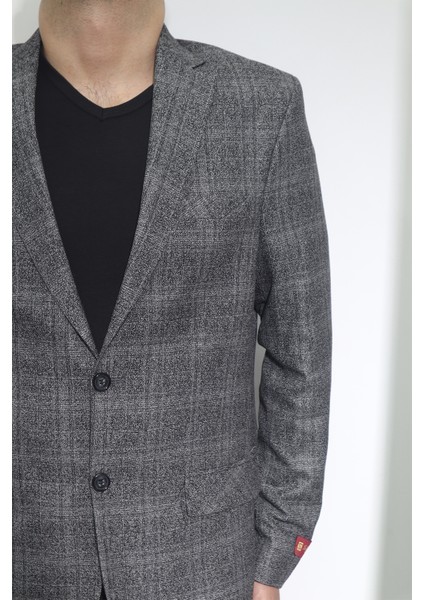 Moda Fistan Store Erkek Gri Kırçıllı Klasik Kesim Rahat Kalıp Çift Düğmeli 6 Drop Blazer Ceket