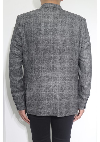 Moda Fistan Store Erkek Gri Kırçıllı Klasik Kesim Rahat Kalıp Çift Düğmeli 6 Drop Blazer Ceket