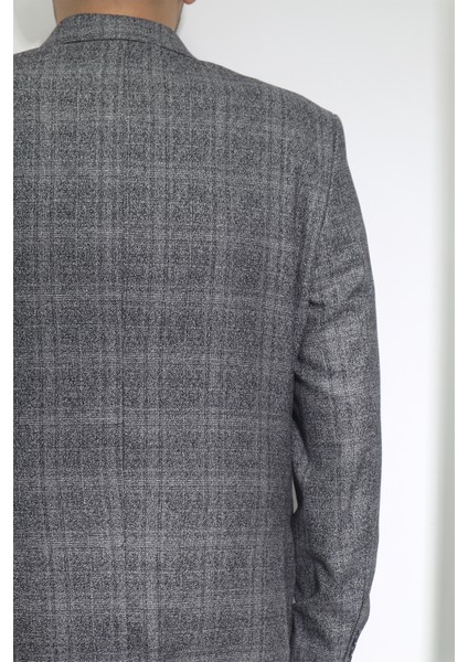 Moda Fistan Store Erkek Gri Kırçıllı Klasik Kesim Rahat Kalıp Çift Düğmeli 6 Drop Blazer Ceket