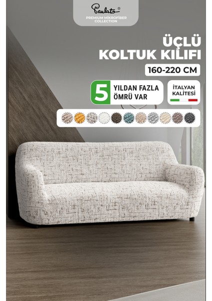 Lastikli Esnek ve Yıkanabilir 3 Kişilik Koltuk Örtüsü Çekyat Kanepe Kılıfı - Beyaz