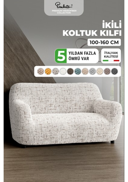 Lastikli Esnek ve Yıkanabilir 2 Kişilik Koltuk Örtüsü Çekyat Kanepe Kılıfı - Beyaz