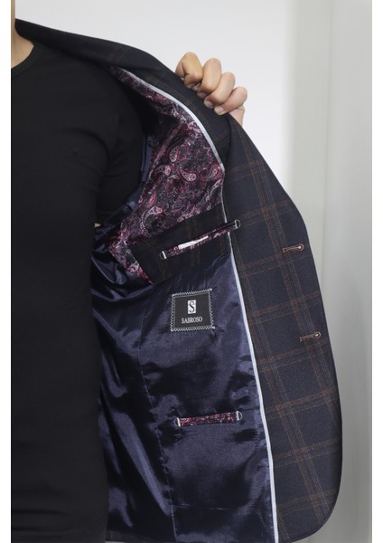 Moda Fistan Store Erkek Ekose Kareli Klasik Kesim Rahat Kalıp Çift Düğmeli 4 Drop Blazer Ceket fırsatları