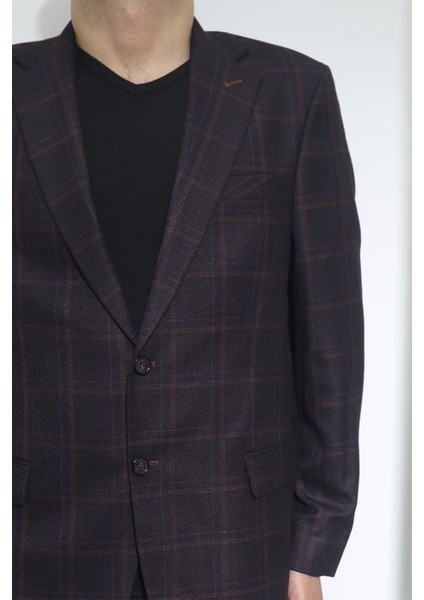 Moda Fistan Store Erkek Ekose Kareli Klasik Kesim Rahat Kalıp Çift Düğmeli 4 Drop Blazer Ceket