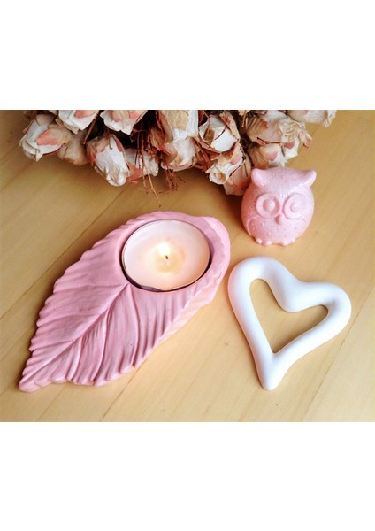 12cm Yaprak Tealight Mumluk Silikon Kalıp K-364, Kokulu Taş Sabun Alçı Mum Kalıbı