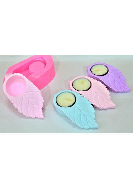 12cm Yaprak Tealight Mumluk Silikon Kalıp K-364, Kokulu Taş Sabun Alçı Mum Kalıbı