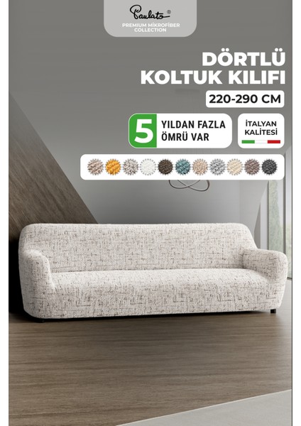 Lastikli Esnek ve Yıkanabilir 4 Kişilik Koltuk Örtüsü Çekyat Kanepe Kılıfı - Beyaz