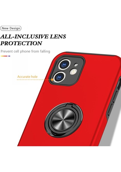Iphone 12 Mini Kılıf Elit Yüzüklü Kapak - Kırmızı Yktsn