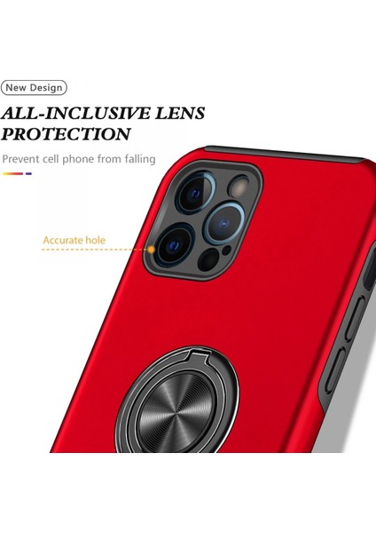 Iphone 12 Pro Kılıf Elit Yüzüklü Kapak - Kırmızı Yktsn