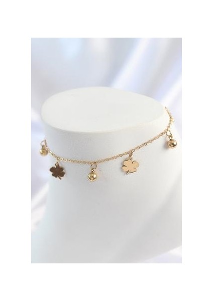 Şans Sembolü Yonca Figürlü Altın Renk Kadın Halhal