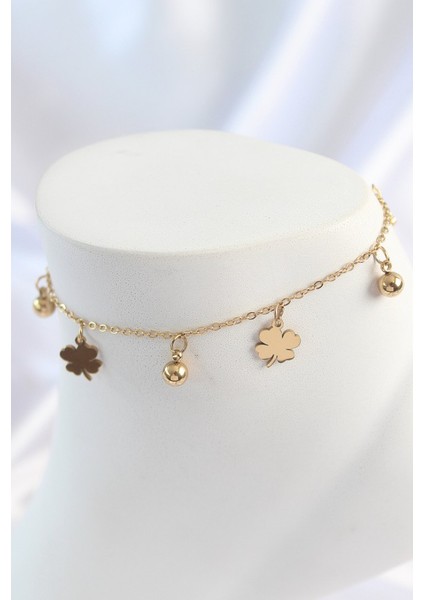 Şans Sembolü Yonca Figürlü Altın Renk Kadın Halhal fiyatları