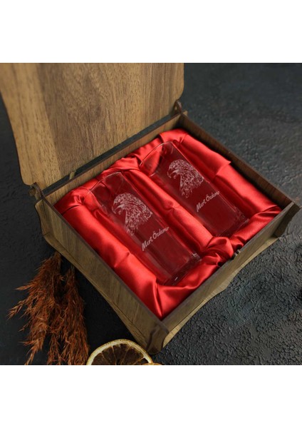 Ahşap Kutulu Kartal Desenli Isme Özel Rakı Kadehi Seti modelleri