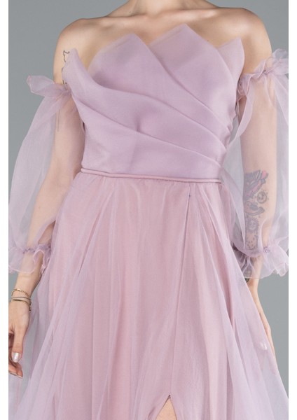 Straplez Kol Aksesuarlı Uzun Dalya Abiye Elbise ABU2076 modelleri