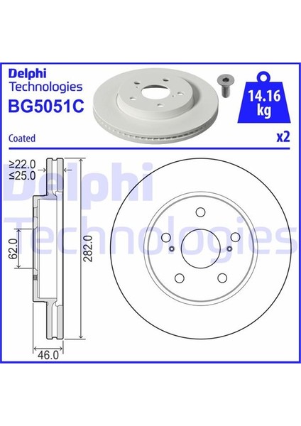 Ön Fren Diski Hava Kanallı Kaplamalı Delikli Toyota Corolla 1.6l 1zr-Fae ZRE210 19- /1.2l 8nr-Fts NRE210/ 1.8l 2zr-Fxe Hybrid ZWE211 19- / Yarıs Cross 1.5l 20- 282 Çap x 5 Bijon - Takım Disk Fiyatı 4351202390