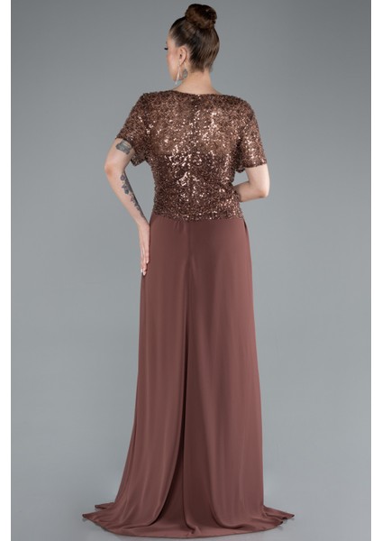 Kısa Kol Boncuklu Yırtmaçlı Uzun Büyük Beden Abiye ABU4806 fiyatları