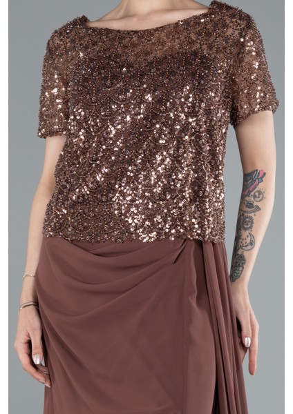 Kısa Kol Boncuklu Yırtmaçlı Uzun Büyük Beden Abiye ABU4806 modelleri