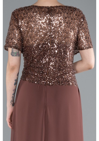 Kısa Kol Boncuklu Yırtmaçlı Uzun Büyük Beden Abiye ABU4806 fırsatları