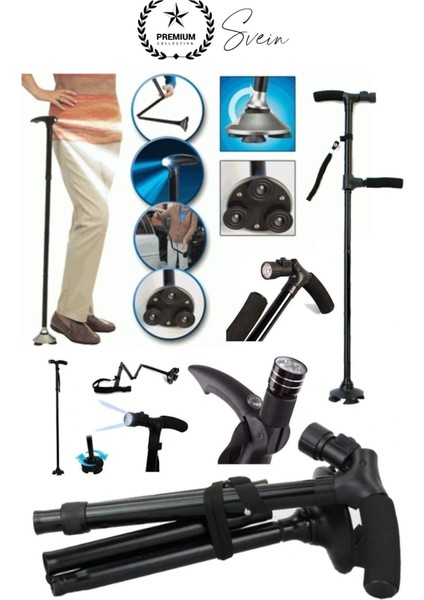 Premium Kalite Katlanabilir LED Işıklı Baston Yürüyüş Fenerli Ayaklı Kolay Açılıp Kapanan Kaymaz indirimleri