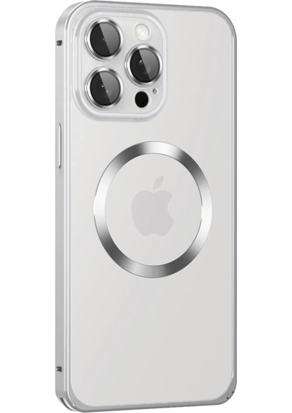 Iphone 15 Pro Max Kılıf Metal Bumper Magneticsafe Kapak - Gümüş Yktsn