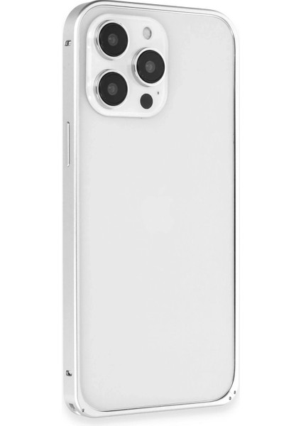 Iphone 15 Pro Max Kılıf Metal Bumper Magneticsafe Kapak - Gümüş Yktsn