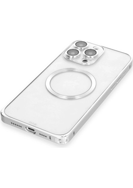 Iphone 15 Pro Max Kılıf Metal Bumper Magneticsafe Kapak - Gümüş Yktsn