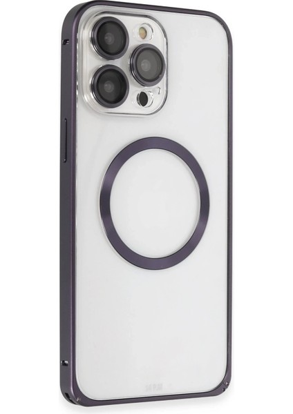 Iphone 14 Pro Kılıf Metal Bumper Magneticsafe Kapak - Derin Mor Yktsn