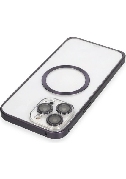 Iphone 14 Pro Kılıf Metal Bumper Magneticsafe Kapak - Derin Mor Yktsn